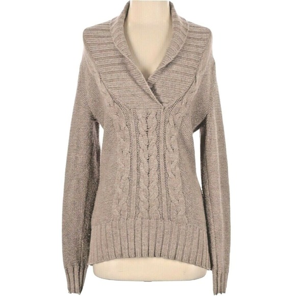 Old Navy Tan Sweater Shawl Neck Cable Knit Pullover Chunky Cotton Blend Size S - Picture 1 of 5